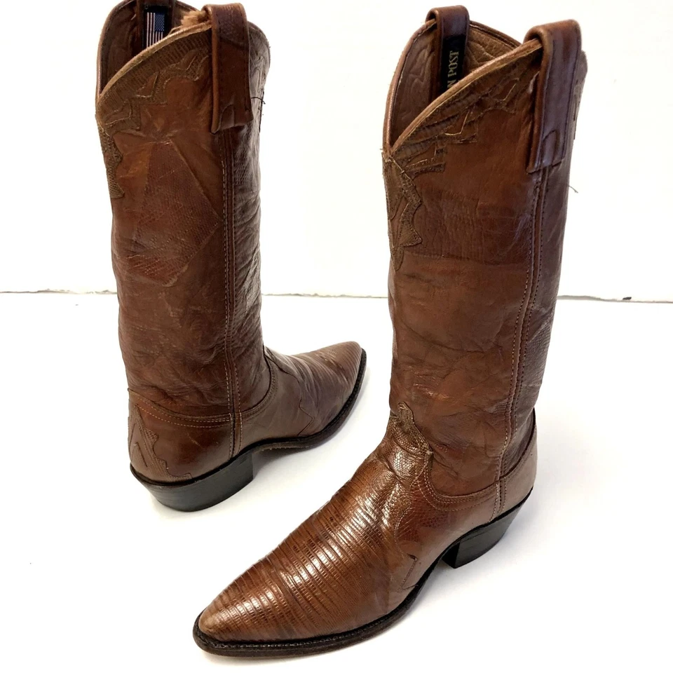 Vtg Dan Post Brown LIZARD SKIN Cowboy Western Iguana EXOTIC Leather Boots 6 M - Image 2 of 4
