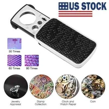 30X 60X 90X Pockets Magnifying Magnifier Jeweler Eye Glass Loupe Loop LED Light