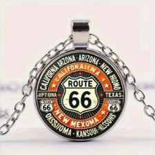 Classic USA Route 66 Round Pendant Necklace Timeless Travel Accessory Gift