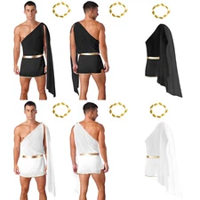 Mens Romper Greek Bodysuit Toga Skirt Jumpsuits Set Role Play Vintage Costume
