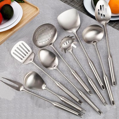304 Stainless Steel Kitchen Utensils, 9 PCS Metal Cooking Utensils Set, Solid Sp