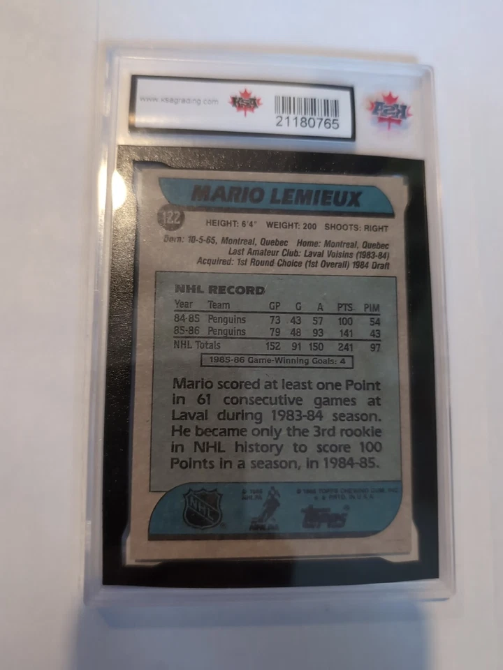 1986-87 Topps Mario Lemieux #122 KSA 9.5! Pittsburgh Penguins  - Image 3 of 3