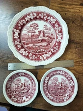 3 Spode Tower Pink Plates - 11" dinner plate, 6.5" side plate & 5" saucer EUC