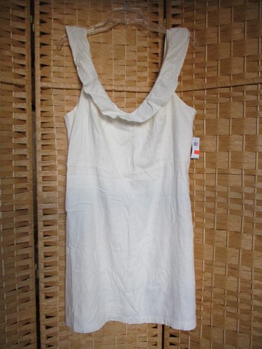 Old Navy Dress Large Ivory White Linen Bl NWT Sleeveless Smocked Back Sundress L - Picture 2 of 6