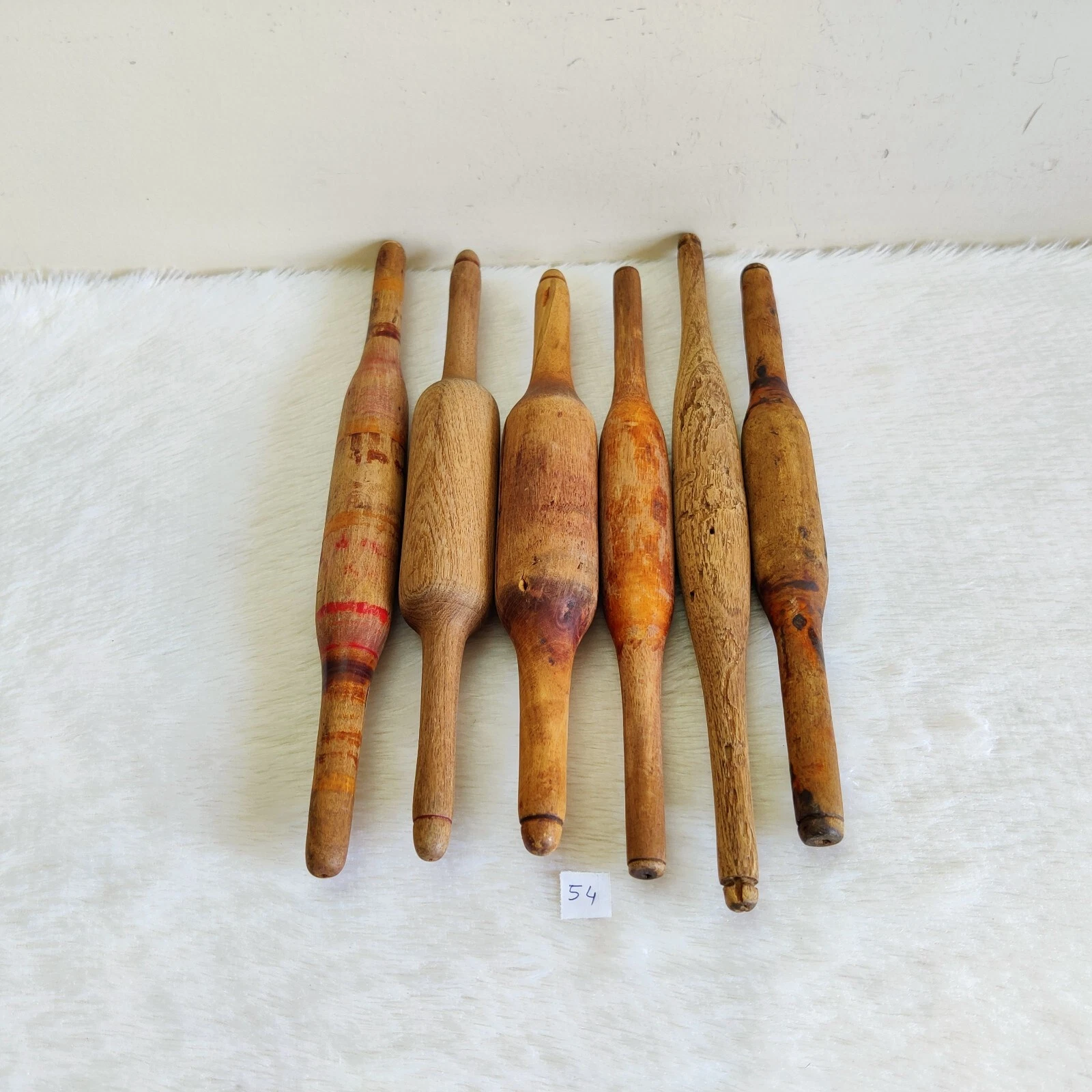 Vintage Original Handmade Tortilla Bread Bakers Wooden Rolling Pin 6Pc 54