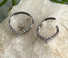 1pc Chevron Gem Front Hinged Segment Ring Steel Septum Hoop Helix Daith