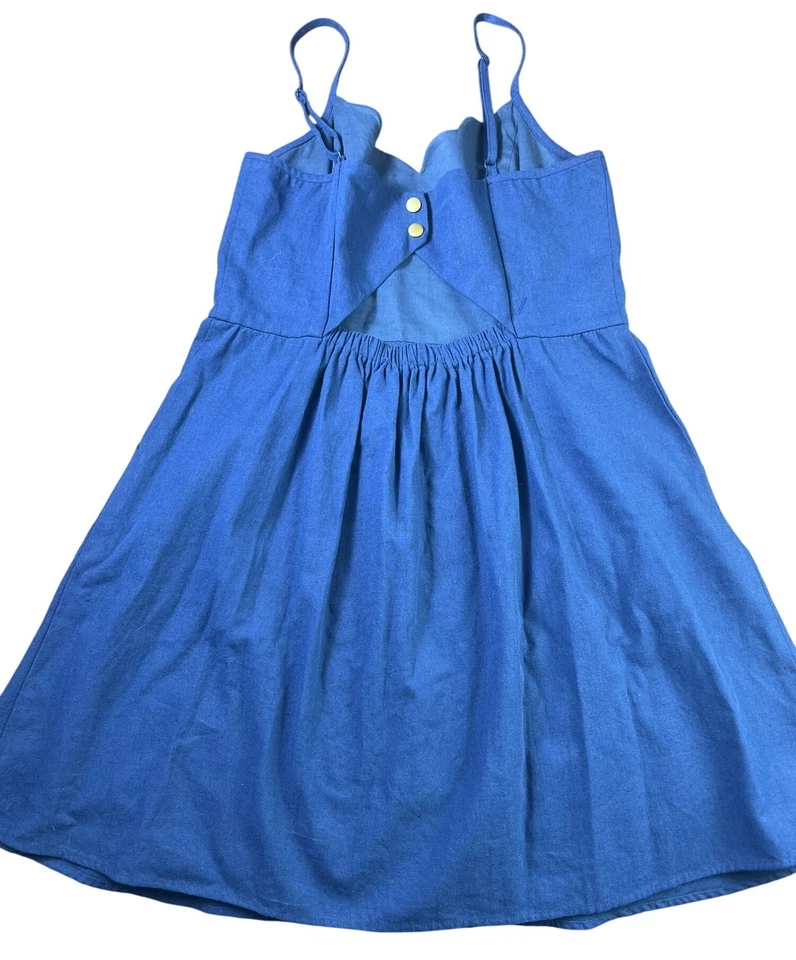 Vestido Pixley Azul Marino Festoneado Mezcla de Lino Corte Talla Grande  Foto 4 de 4