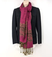 PASHMINA Wrap Abstract Multicolor Fall Colors Scarf Fringe Shawl Cozy Classic