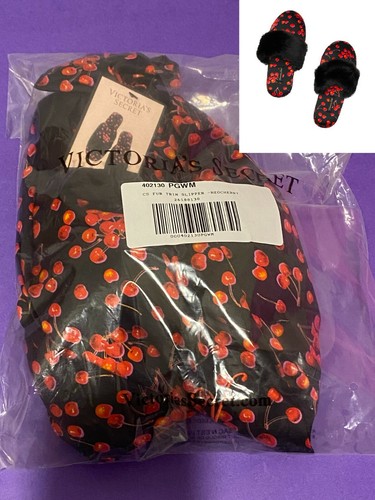 New VICTORIA'S SECRET Red Cherry Signature Satin Slippers with tag M 7 / 8