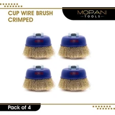 4" Crimped Wire Cup Wheel Brush Set For Grinders, 5/8"-11 Threaded Arbor: 4 Pack