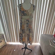 Women’s XS Knee Dress Blue/Beige/Brown Patchwork Scoop Neck Sleeveless Shift