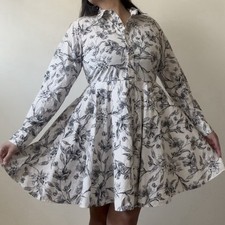 A New Day Dark Cottagecore Babydoll Button Down Mini Shirtdress Women's Size S