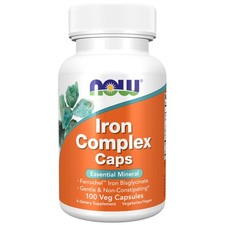NOW Foods Supplements Iron Complex Caps Non Constipating Essential Mineral 100