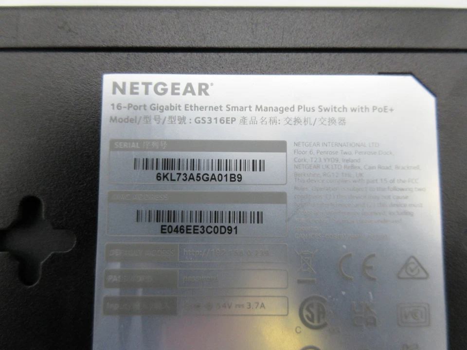 NETGEAR GS316EP 180W POE+ Gigabit Ethernet Switch, 16 Port - Black - Image 3 of 3