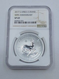 2017 S.Africa S1RAND 50th Anniversary SP69 NGC Graded Krugerrand Coin