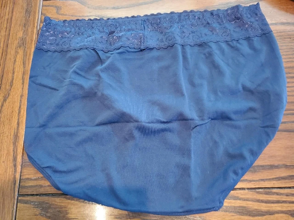NWT OLGA NO COMPROMISE LACE WAIST BRIEF PANTIES NYLON GS5873 NAVY  M / 6 - Image 2 of 2