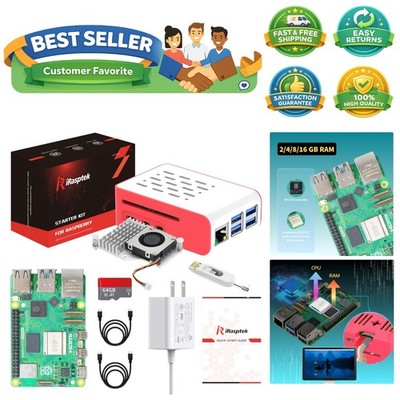 Starter Kit for Raspberry Pi 5 RAM 8GB-Pre-Loaded 64GB Edition Pi OS Red&Whit...