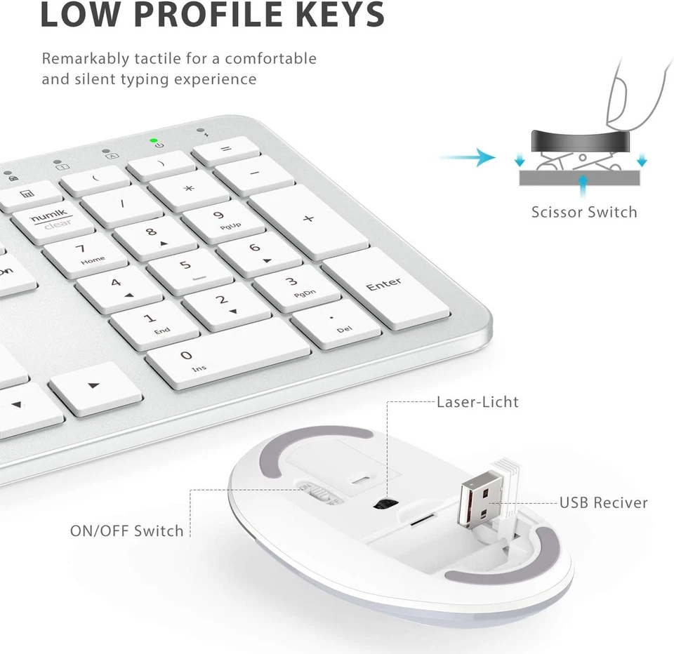 Wireless Keyboard, Mouse for Mac iClever GK08 Rechargeable Ergonomic Full Size - Image 4 of 4