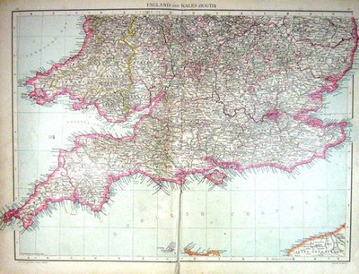Alter Druck Karte England Wales Isle Wight Land'S End London Dover Portsmouth