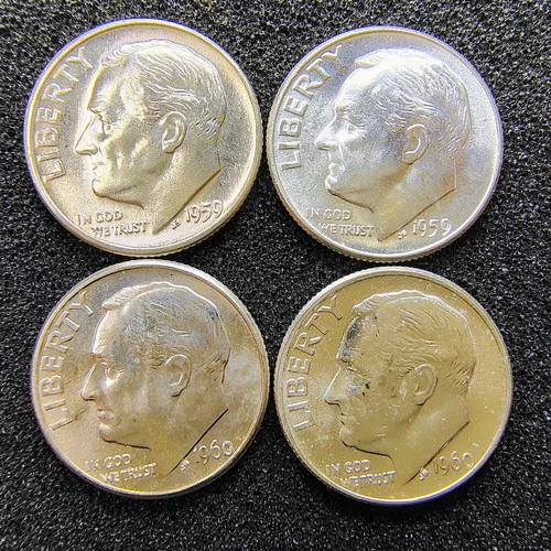 1959-1960 P & D Roosevelt Dimes - Philadelphia & Denver - 90% Silver - BU Toned