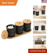 Versatile Bathroom Organizers: 3 Frosted Glass Jars with Non-Slip Tray  Labels