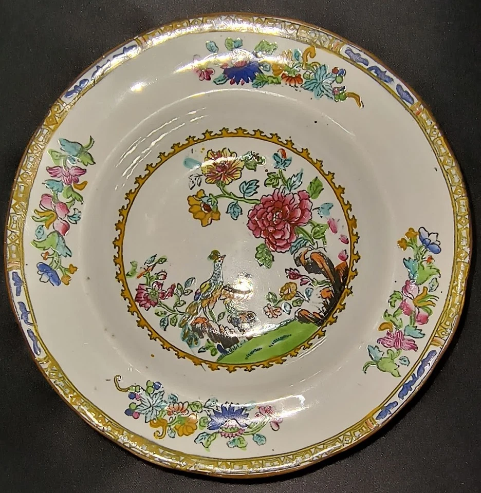 Antique Copeland Dish – Gilman Collamore – 5⅜" – Hand-Painted – Birds & Florals - Image 3 of 4