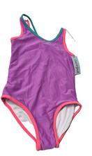 Cat  Jack Purple Pink Teal One Piece Swimsuit SMALL 6/7 NWT Girls Hygiene Liner