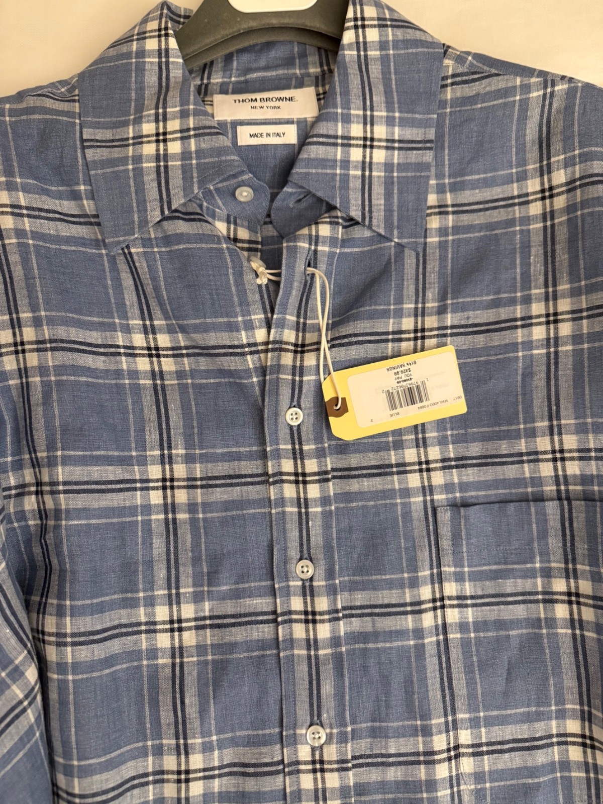 Thom Browne Blue Checked linen Oversized Shirt  w/armband  Sz 2  🩵AUTHENTIC🩵 image 4