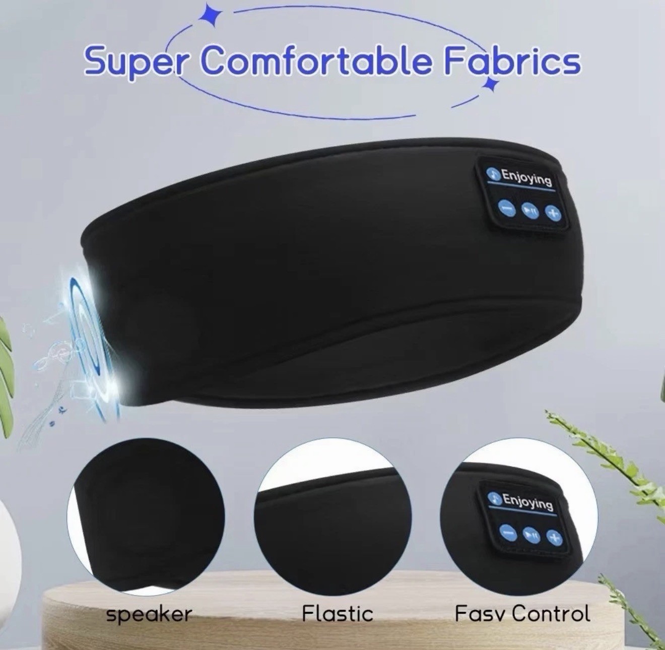 Enjoying Sports Headband Sleep Headphones Bluetooth Wireless Built-In Mic Black image 4
