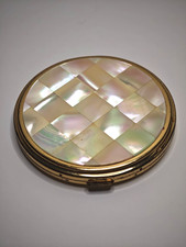 Vintage Puderdose Perlmutt Mosaik Spiegel Kompakt Dose Goldfarben