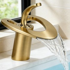 Brushed Gold Waterfall Bathroom Sink Faucet Single Handle Basin Vanity Mixer Tap