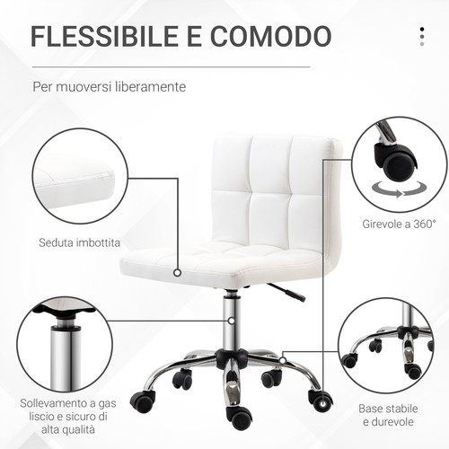 HOMCOM Sedia Poltrona Ufficio Ergonomica e Girevole in Pelle Bianca - Foto 7 di 10