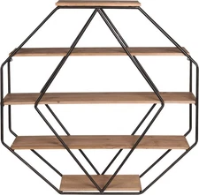 Kate Laurel Lintz Large Octagon Shaped Floating Wood Book Shelves 30.5x31