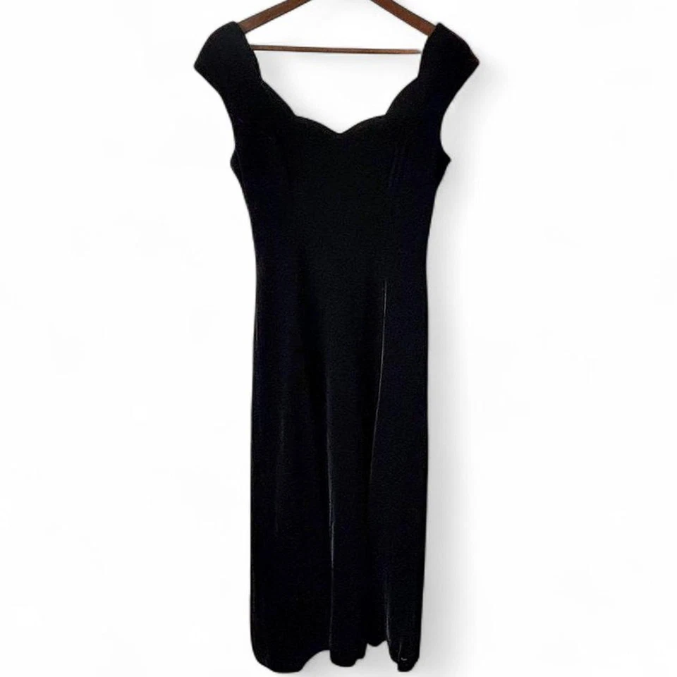 Anne Klein for Kenar 黑色天鹅绒礼服 4 码露肩晚礼服 — 第 2/4 张图片