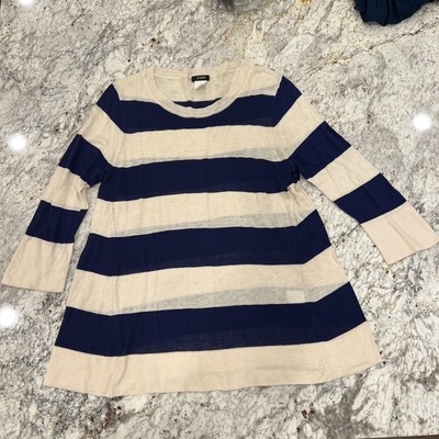 J Crew Delicate Silk And Linen Classic Preppy  Top Navy Cream Stripes Small