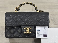 Brand New Chanel Mini Flap Black caviar W/ GW Top Handle Bag Classic Mini Bag