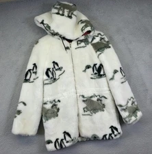 Vintage Cold Escape Jacket Womens M White Faux Fur Animal Print Warm Cozy Winter