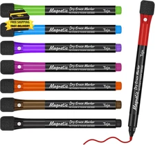 Magnetic Dry Erase Whiteboard Markers, 8 Count Colorful Fine Tip Thin Dry Erase