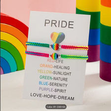 Pride Braided Cord Bracelets Rainbow Ball LGBTQ Gay Lesbian Jewelry 2 Pc Gift