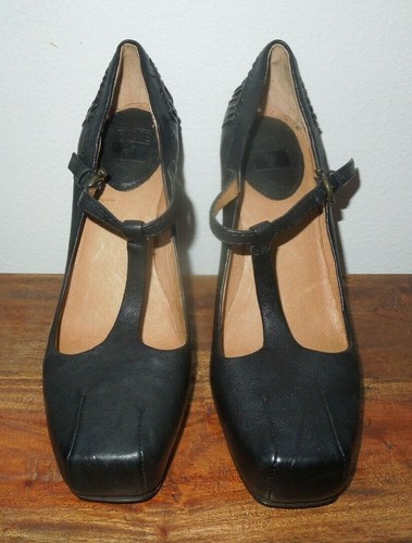 Strap Mary Jane Black Leather Heels 