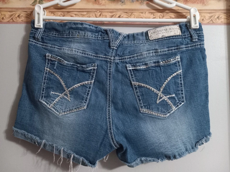 Pantalones Cortos Boho Playa Boho Amethyst 13 Denim Bordados Azul Floral Informal Botón Mosca Foto 4 de 4