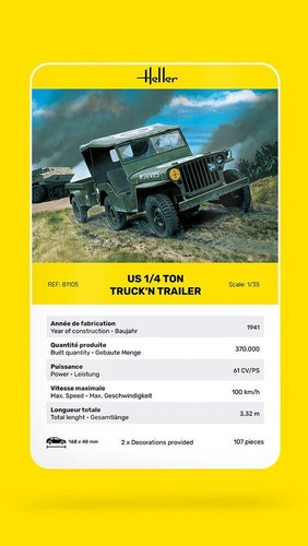Heller 81105. US 1/4 Ton Truck 'n Trailer. 1/35 scale Plastic Kit - Picture 5 of 8