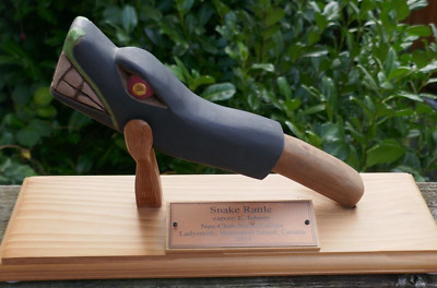 2014 Nuu-Chah-Nulth Native E. Johnny Hand Carved Snake Rattle w/ Stand