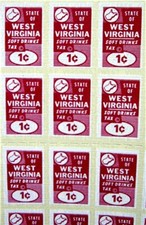 Old West Virginia State Sheet of 50 Soda 1 Cent Soft Drink Tax StampsOld Stock