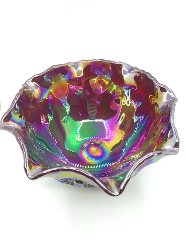 Vtg. LE Smith Cranberry Tone Quintec Carnival Glass Centerpiece Bowl 9.25" READ