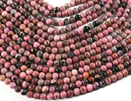 SUPER PINK & BLACK RHODONITE 5MM ROUND BEADS 15.5" STR - Picture 2 of 2