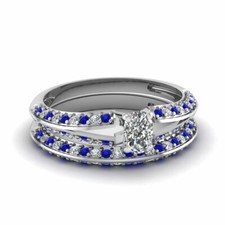 3ct Oval Cut Simulated Diamond Sapphire Bridal Set Ring 14k White Gold Plated