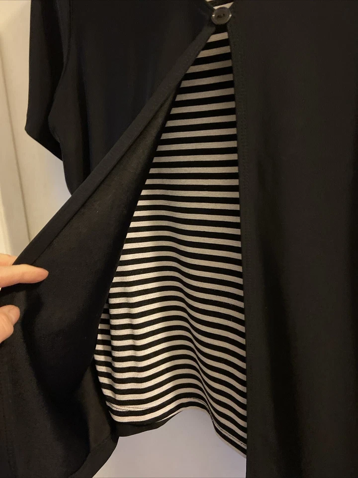 Top Liz Baker Slinky Negro Rayas Capa Mujer Pequeño Mediano Manga Corta Foto 3 de 4