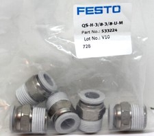 (5) NIP Festo Fittings # 533224, QS-H-3/8-3/8-U-M, Hex Body  