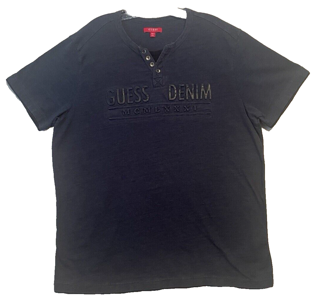 GUESS Los Angeles Red Tag T-Shirt Men XXL Gray 4 Buttons 